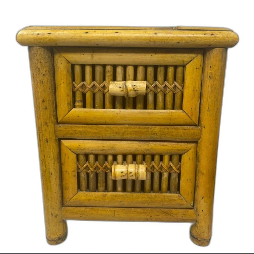 Vintage Bamboo Two-Drawer Chest jewelry organizer or makeup